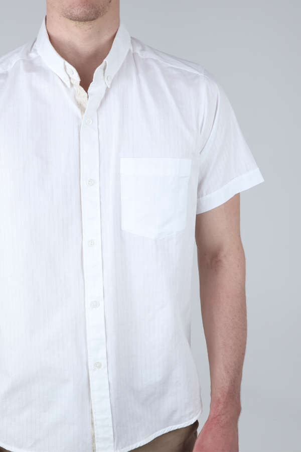Camisa Blanca de Algodón Casual Manga Corta Hombre Fresca Y Ligera